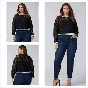 Lane Bryant Black Lace Cropped Shirt